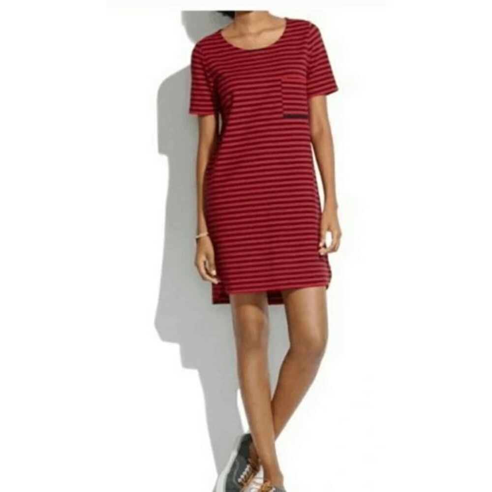 Madewell XL Red & Navy Stripe Pocket Front Shirt dress - Picture 3 of 6